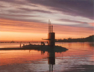 USS Sunfish (SSN 649) at sunset
